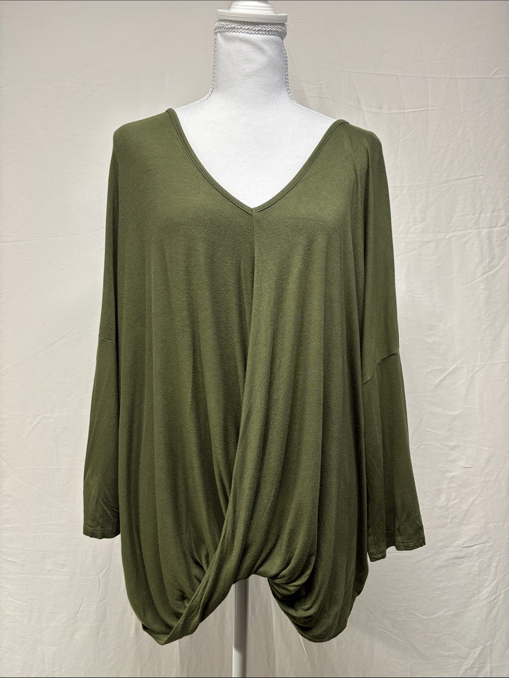 a.n.a Olive Green V-Neck Twist-Front Top